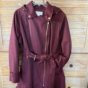 Michael Kors Hooded Trench Coat size XL Asymmetrical Zip